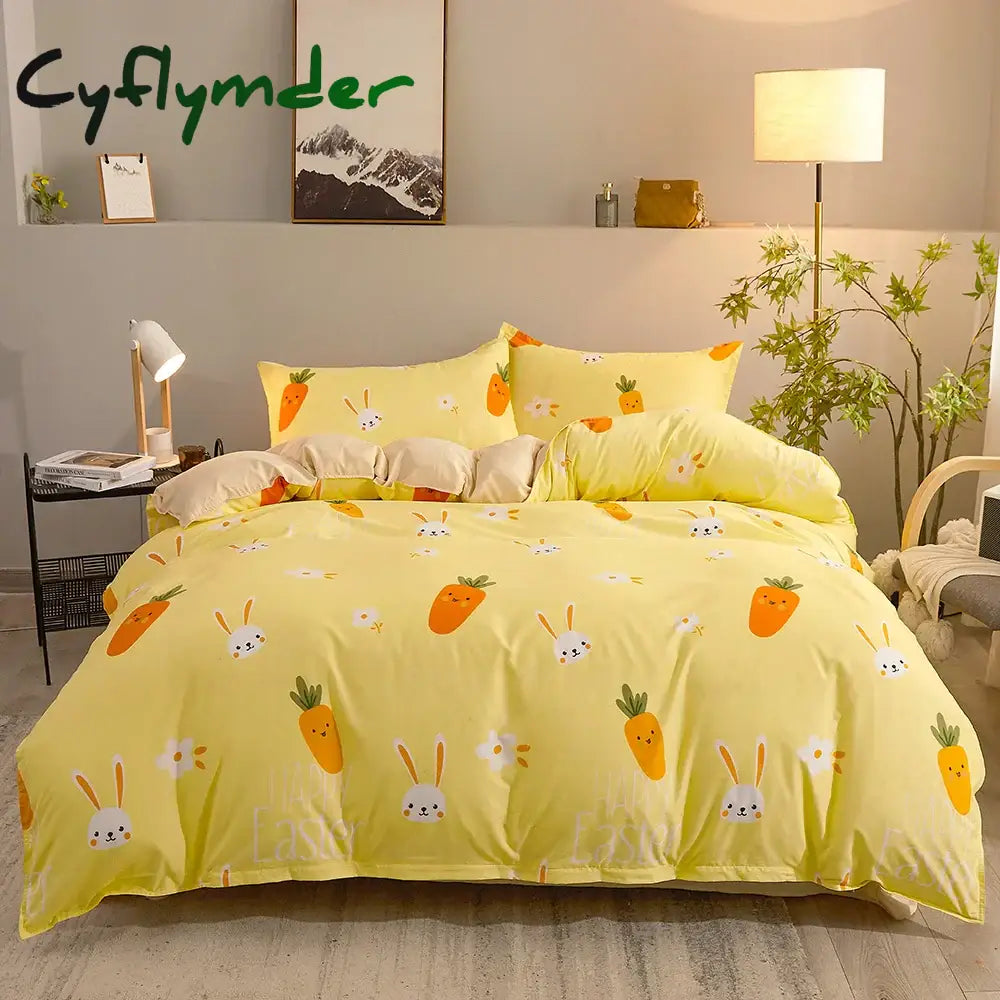 Cyflymder Bed Linen Bedding set Washed Cotton Four-Piece Bed Sheets Set Comfort Sets Solid Christmas Couple Bed Quilt