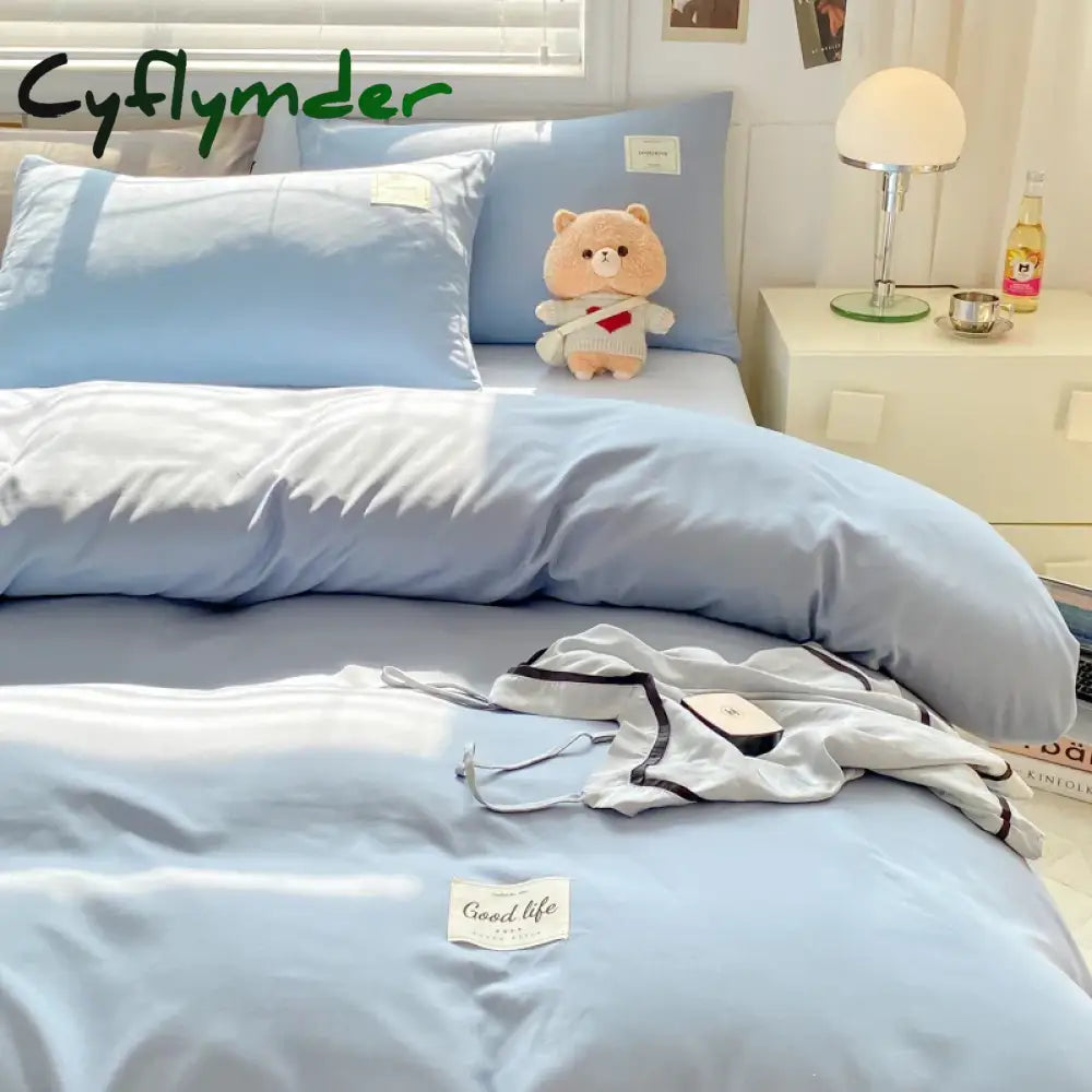 Cyflymder Bed Linen Bedding set Washed Cotton Four-Piece Bed Sheets Set Comfort Sets Solid Christmas Couple Bed Quilt