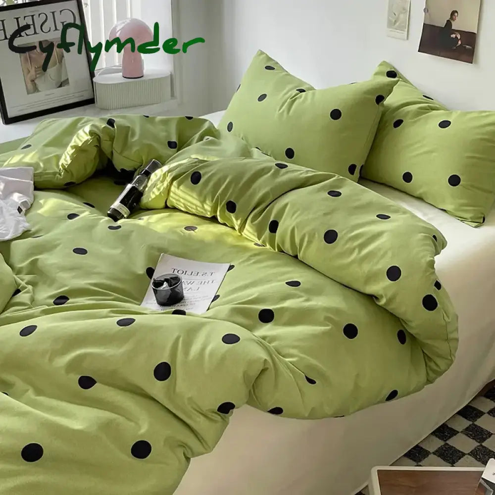 Cyflymder Bed Linen Bed Sheets Set Stripes Dots Duvet Cover Set Quilt Cover Bed Sheet Quilt Sets Queen Size INS Blogger