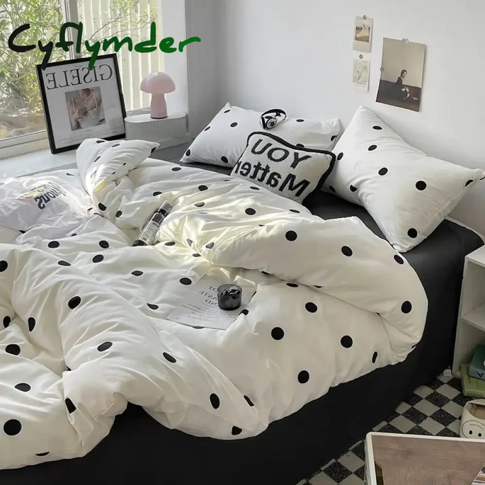 Cyflymder Bed Linen Bed Sheets Set Stripes Dots Duvet Cover Set Quilt Cover Bed Sheet Quilt Sets Queen Size INS Blogger