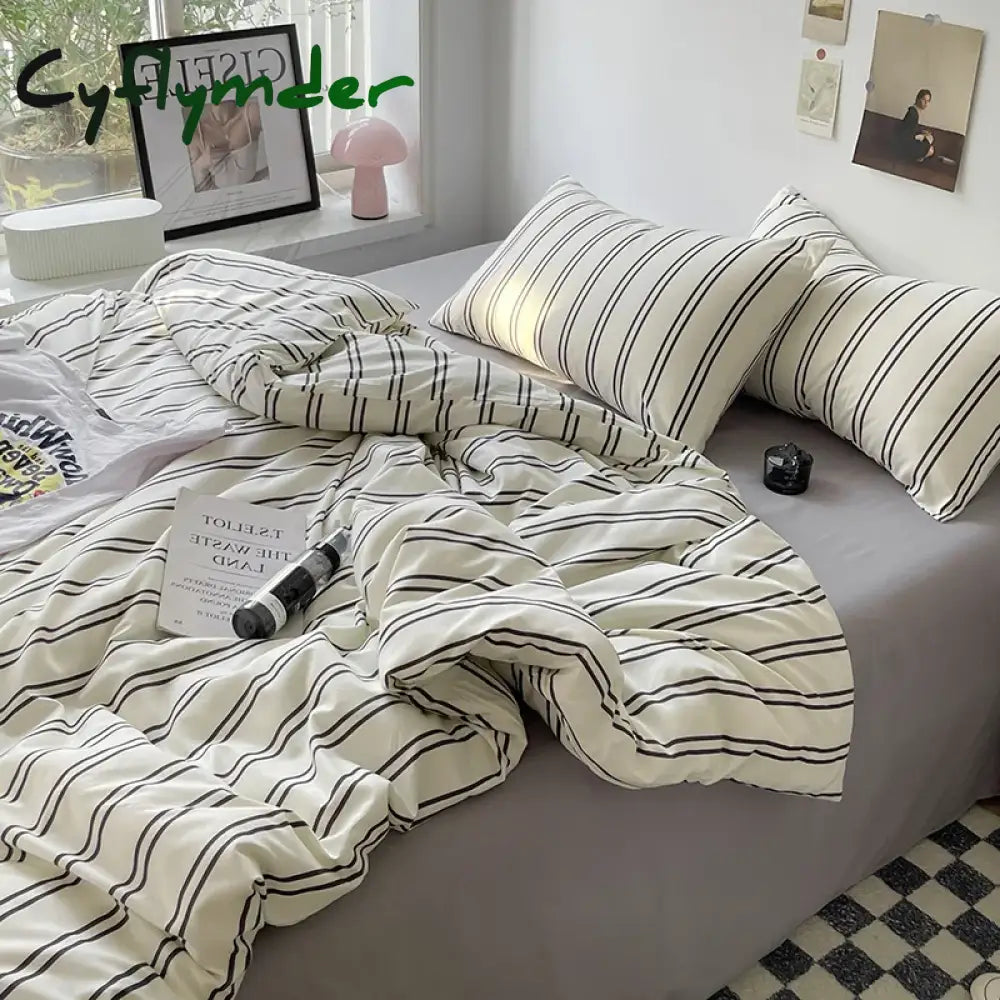 Cyflymder Bed Linen Bed Sheets Set Stripes Dots Duvet Cover Set Quilt Cover Bed Sheet Quilt Sets Queen Size INS Blogger