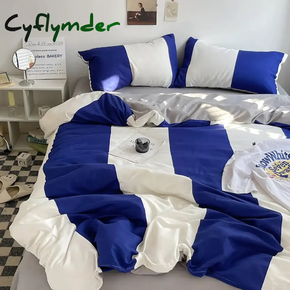 Cyflymder Bed Linen Bed Sheets Set Stripes Dots Duvet Cover Set Quilt Cover Bed Sheet Quilt Sets Queen Size INS Blogger