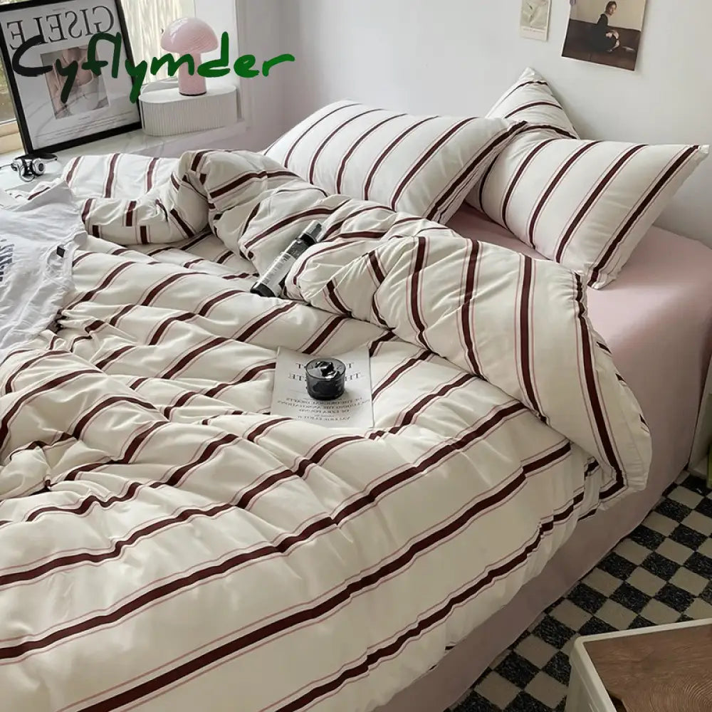 Cyflymder Bed Linen Bed Sheets Set Stripes Dots Duvet Cover Set Quilt Cover Bed Sheet Quilt Sets Queen Size INS Blogger