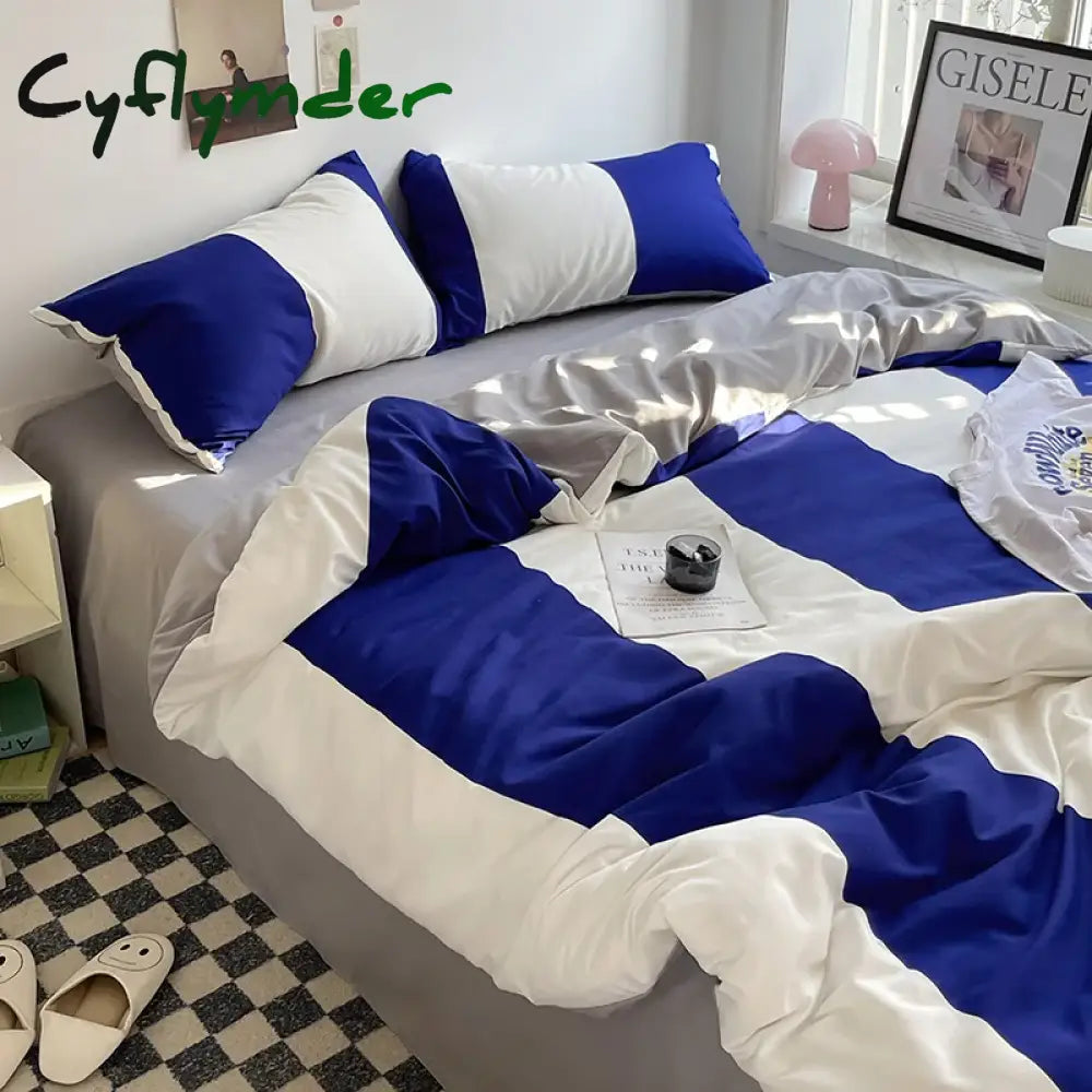 Cyflymder Bed Linen Bed Sheets Set Stripes Dots Duvet Cover Set Quilt Cover Bed Sheet Quilt Sets Queen Size INS Blogger