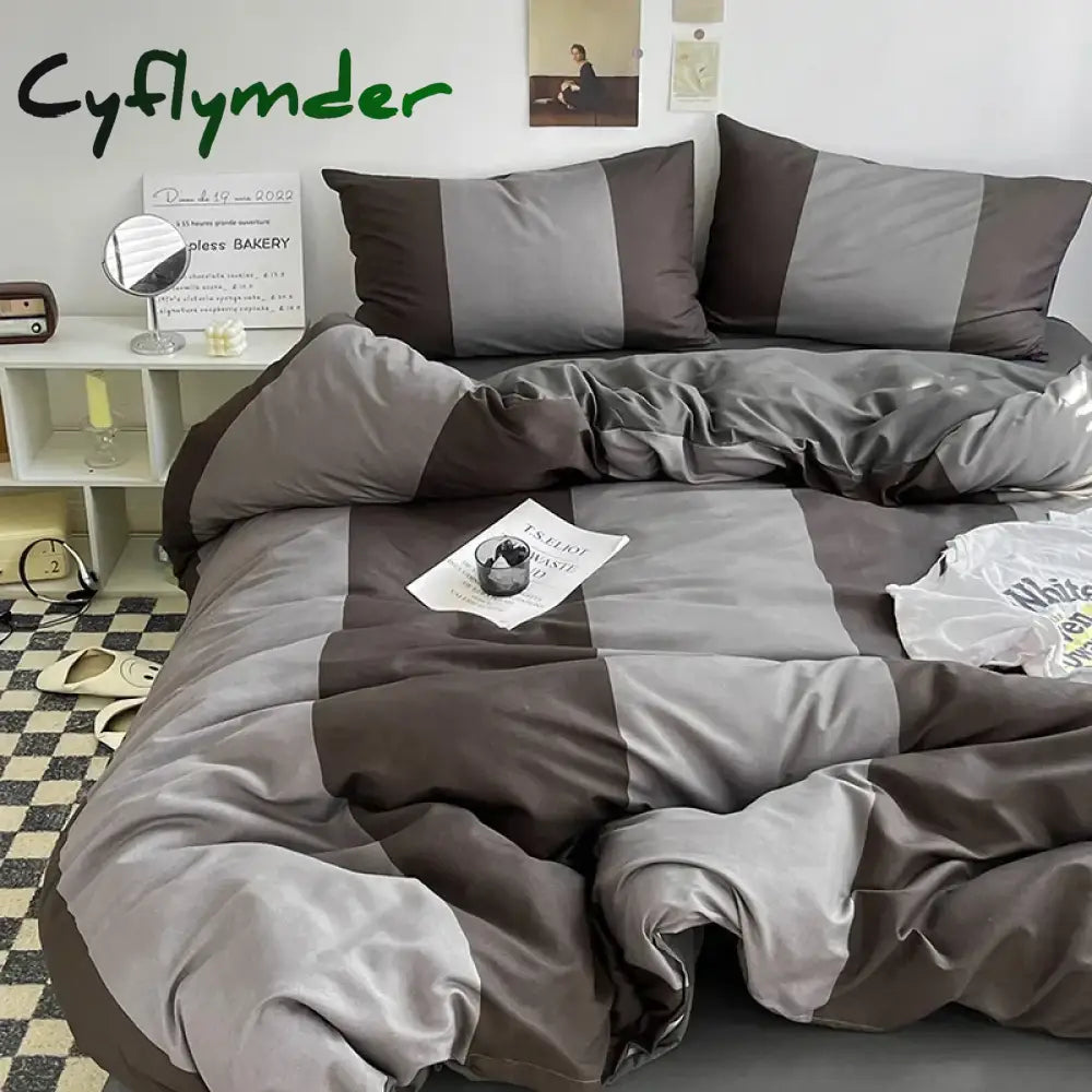 Cyflymder Bed Linen Bed Sheets Set Stripes Dots Duvet Cover Set Quilt Cover Bed Sheet Quilt Sets Queen Size INS Blogger