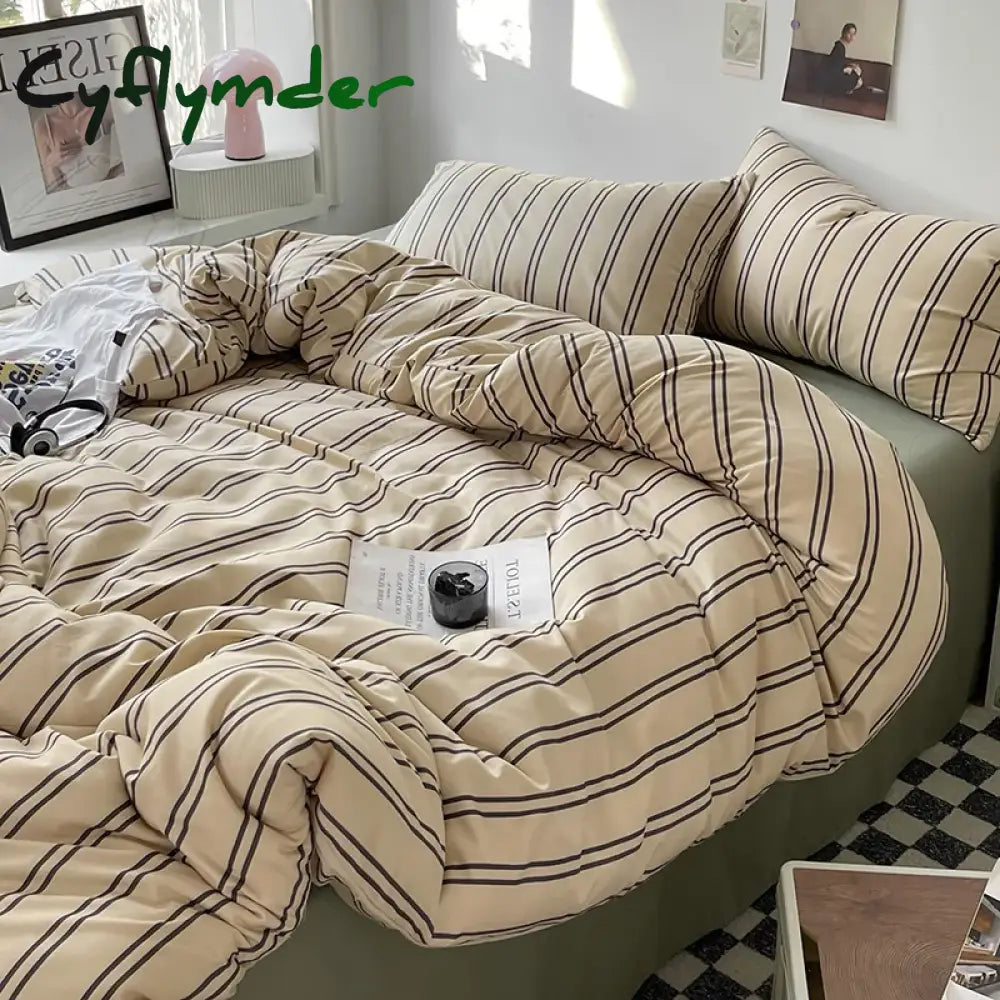 Cyflymder Bed Linen Bed Sheets Set Stripes Dots Duvet Cover Set Quilt Cover Bed Sheet Quilt Sets Queen Size INS Blogger