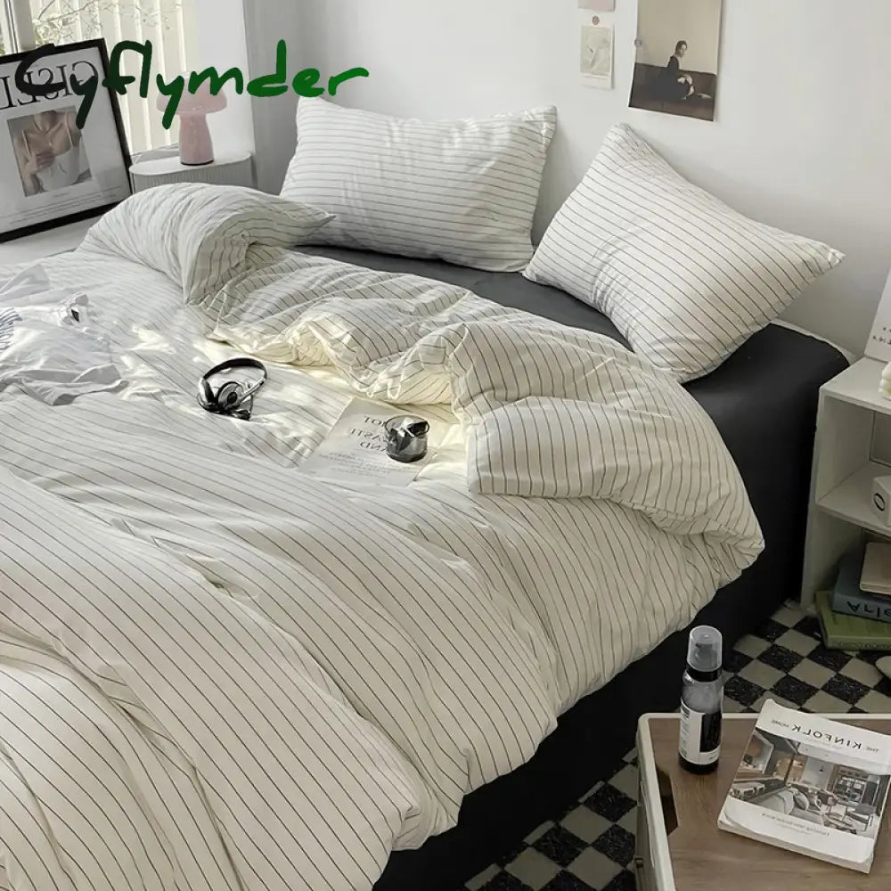 Cyflymder Bed Linen Bed Sheets Set Stripes Dots Duvet Cover Set Quilt Cover Bed Sheet Quilt Sets Queen Size INS Blogger