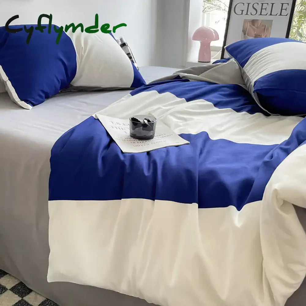 Cyflymder Bed Linen Bed Sheets Set Stripes Dots Duvet Cover Set Quilt Cover Bed Sheet Quilt Sets Queen Size INS Blogger