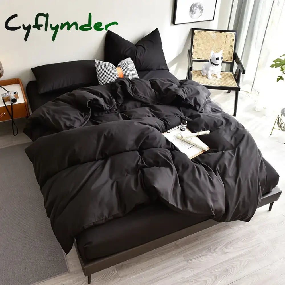 Cyflymder Bedding Set High Quality Skin Friendly Fabric Black Duvet Cover Set Solid Color Single Double King Size Quilt