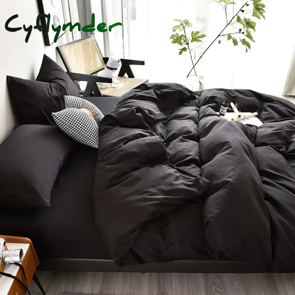 Cyflymder Bedding Set High Quality Skin Friendly Fabric Black Duvet Cover Set Solid Color Single Double King Size Quilt