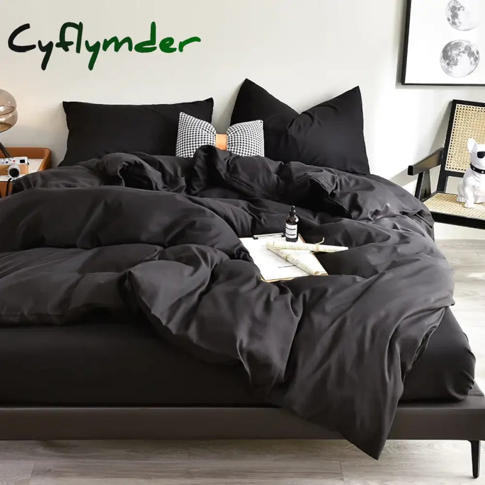 Cyflymder Bedding Set High Quality Skin Friendly Fabric Black Duvet Cover Set Solid Color Single Double King Size Quilt