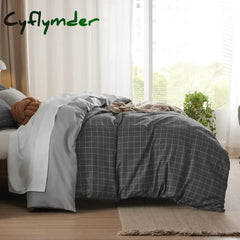 Cyflymder Bedsure Plaid Duvet Cover Twin Size - Grid Duvet Cover Set for Kids with Zipper Closure Dark Grey Bedding Set