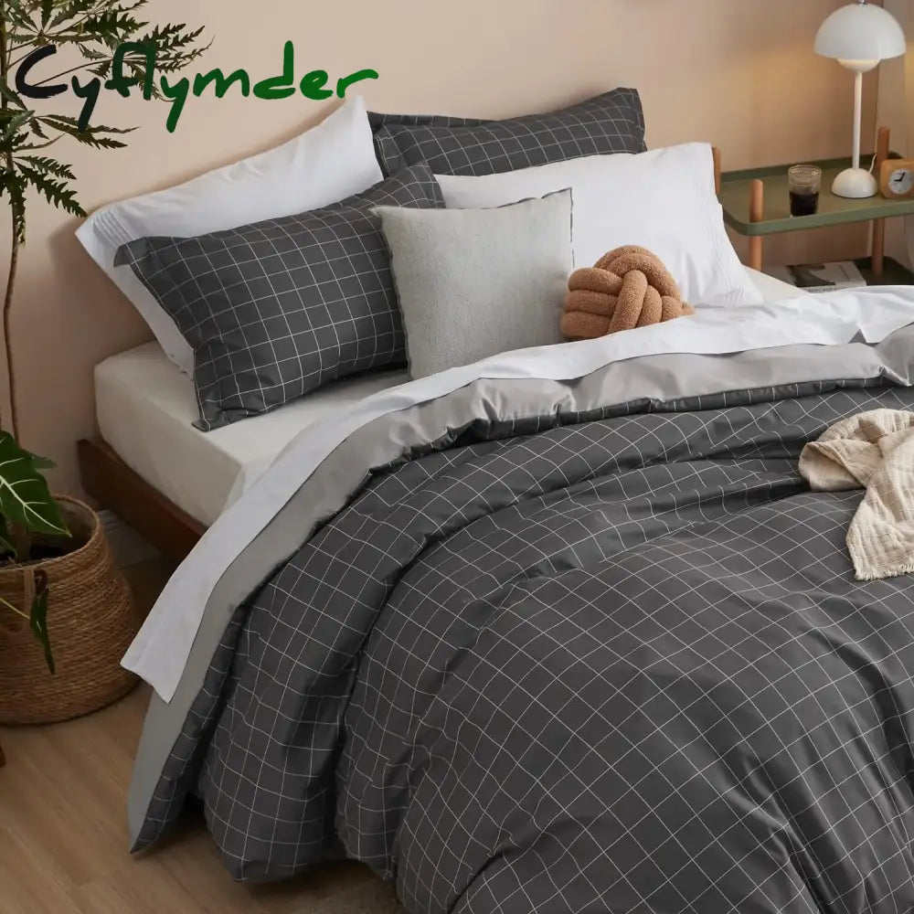 Cyflymder Bedsure Plaid Duvet Cover Twin Size - Grid Duvet Cover Set for Kids with Zipper Closure Dark Grey Bedding Set