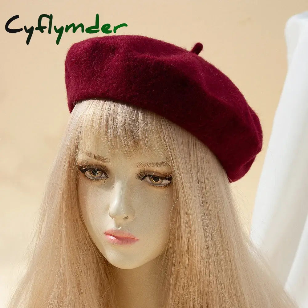 Cyflymder Beret Women’s Fashion Retro Casual Wool Beret Artist Hat Wool Versatile Knitted Round Top Bud Hat Warm Hat