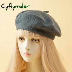 Cyflymder Beret Women’s Fashion Retro Casual Wool Beret Artist Hat Wool Versatile Knitted Round Top Bud Hat Warm Hat