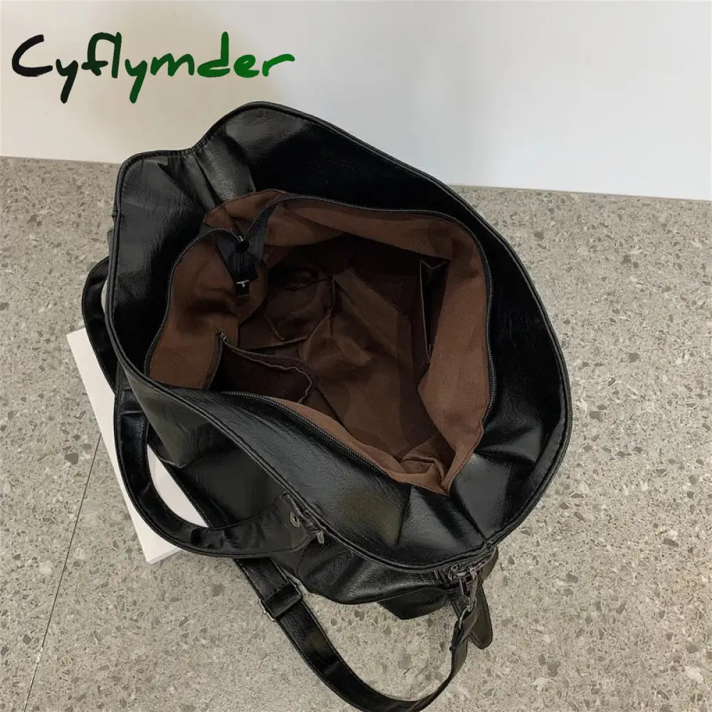 Cyflymder Big Black Shoulder Bags For Women Large Hobo Shopper Bag Solid Color Quality Soft Leather