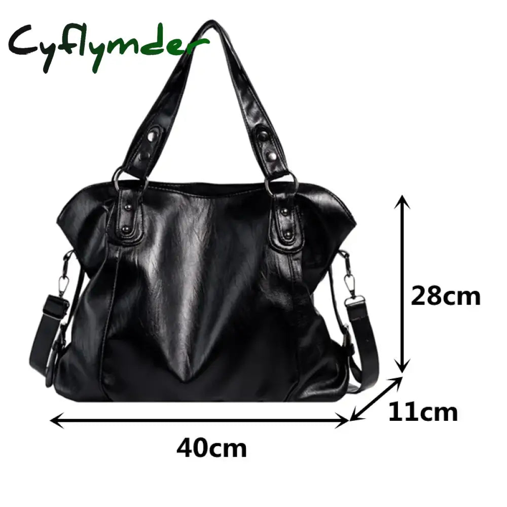 Cyflymder Big Black Shoulder Bags For Women Large Hobo Shopper Bag Solid Color Quality Soft Leather