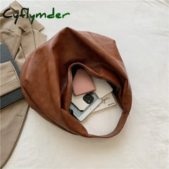 Cyflymder Big Black Shoulder Bags For Women Large Hobo Shopper Bag Solid Color Quality Soft Leather