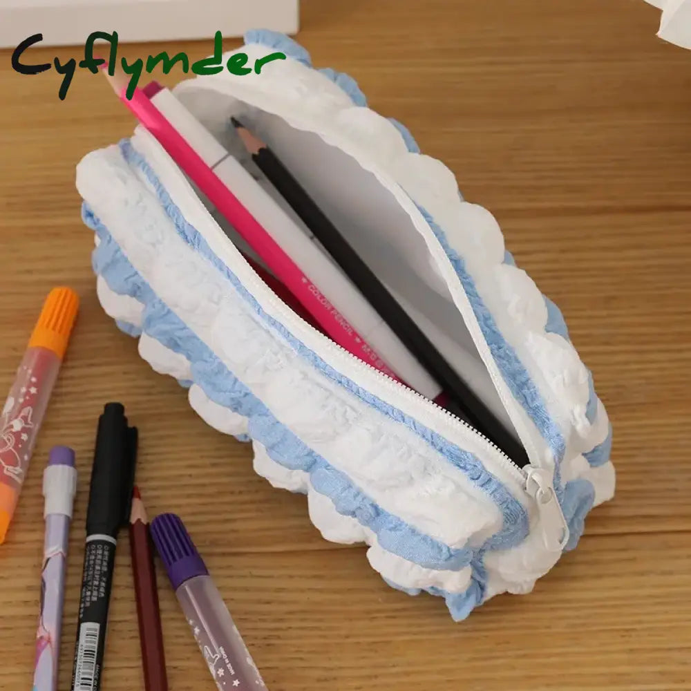 Cyflymder Big Capacity Soft Pencil Case Simple Pure Color Pen Bag Kawaii Cloud Bubble Pouch For