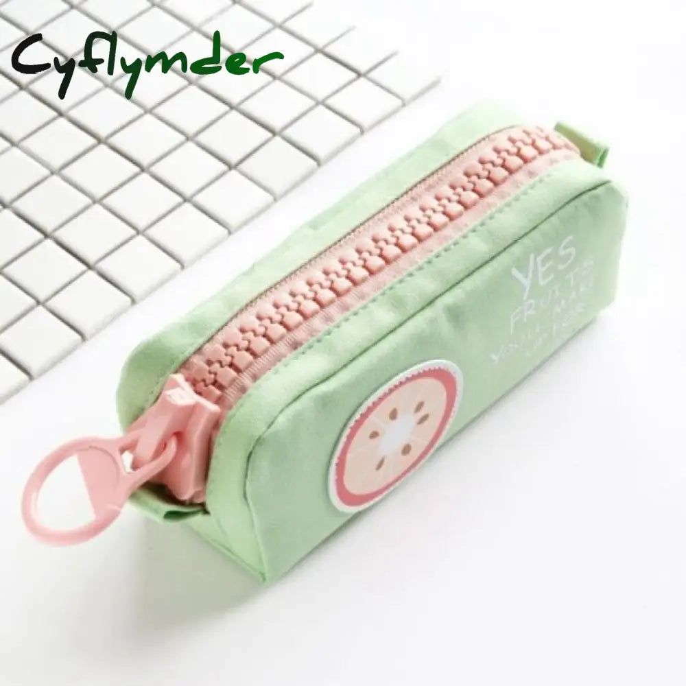 Cyflymder Big Zipper Pencil Case School For Girls Boys Student Stationery Canvas Fruit Bag Cute Pen