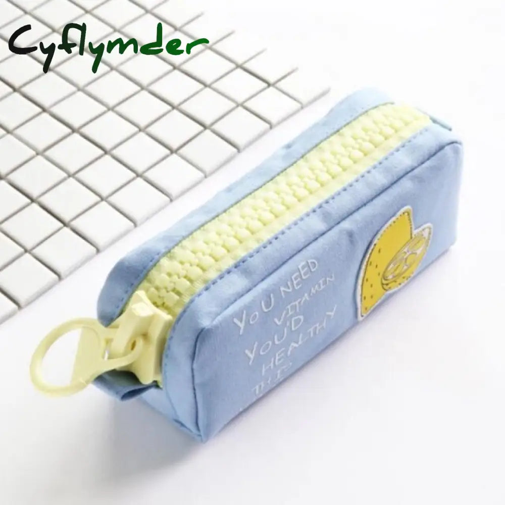 Cyflymder Big Zipper Pencil Case School For Girls Boys Student Stationery Canvas Fruit Bag Cute Pen