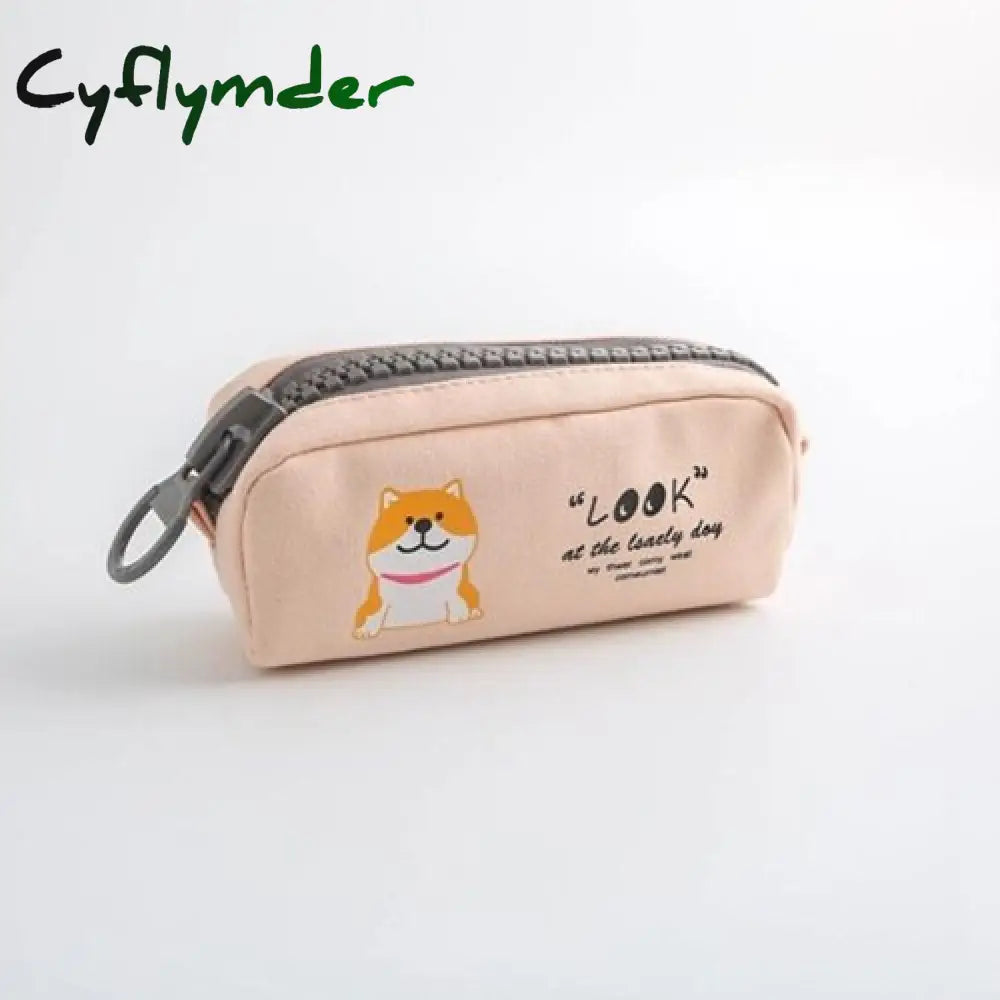 Cyflymder Big Zipper Pencil Case School For Girls Boys Student Stationery Canvas Fruit Bag Cute Pen