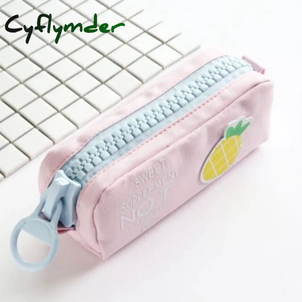 Cyflymder Big Zipper Pencil Case School Pencil Case for Girls Boys Student Stationery Canvas Fruit Pencil Bag Cute Pen