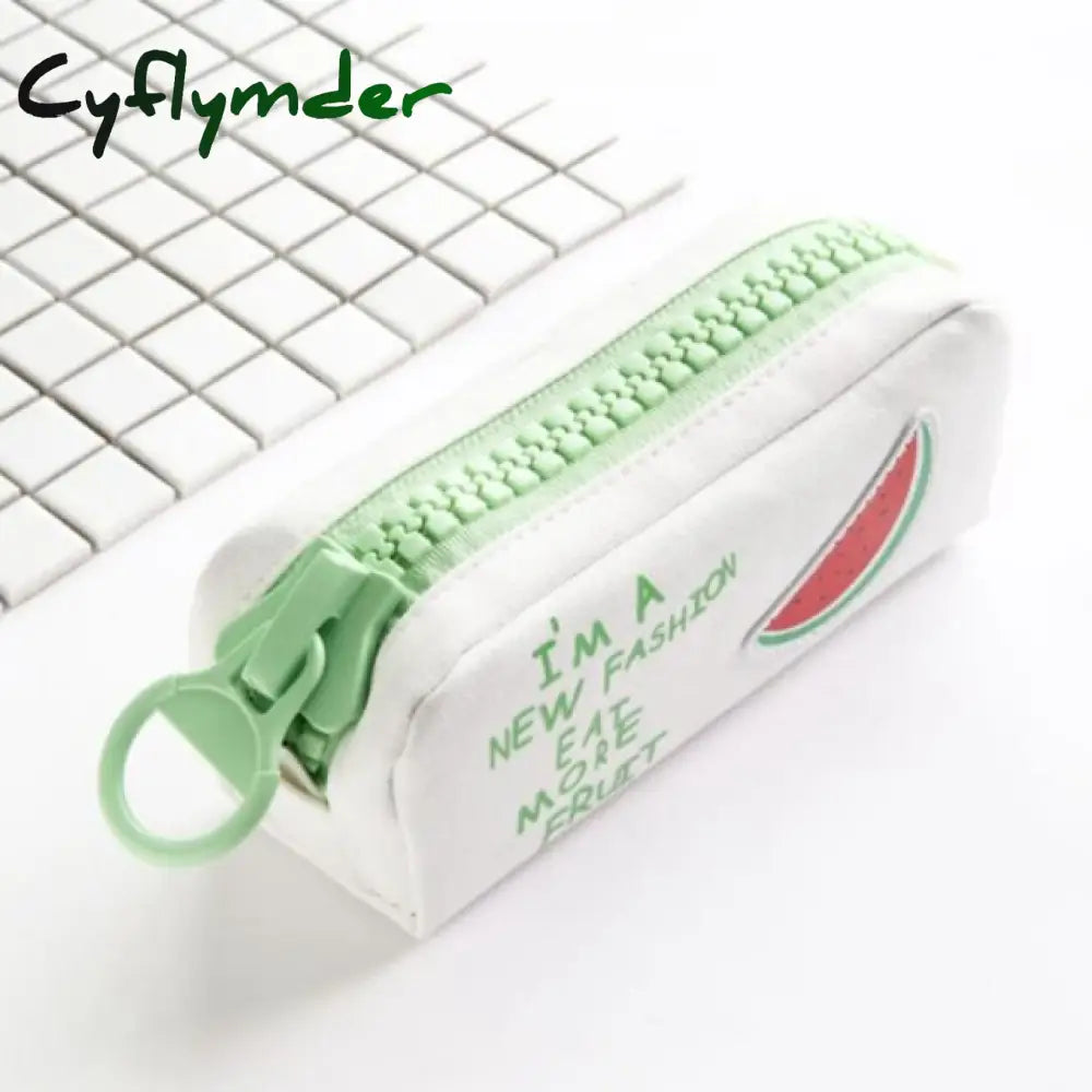 Cyflymder Big Zipper Pencil Case School For Girls Boys Student Stationery Canvas Fruit Bag Cute Pen