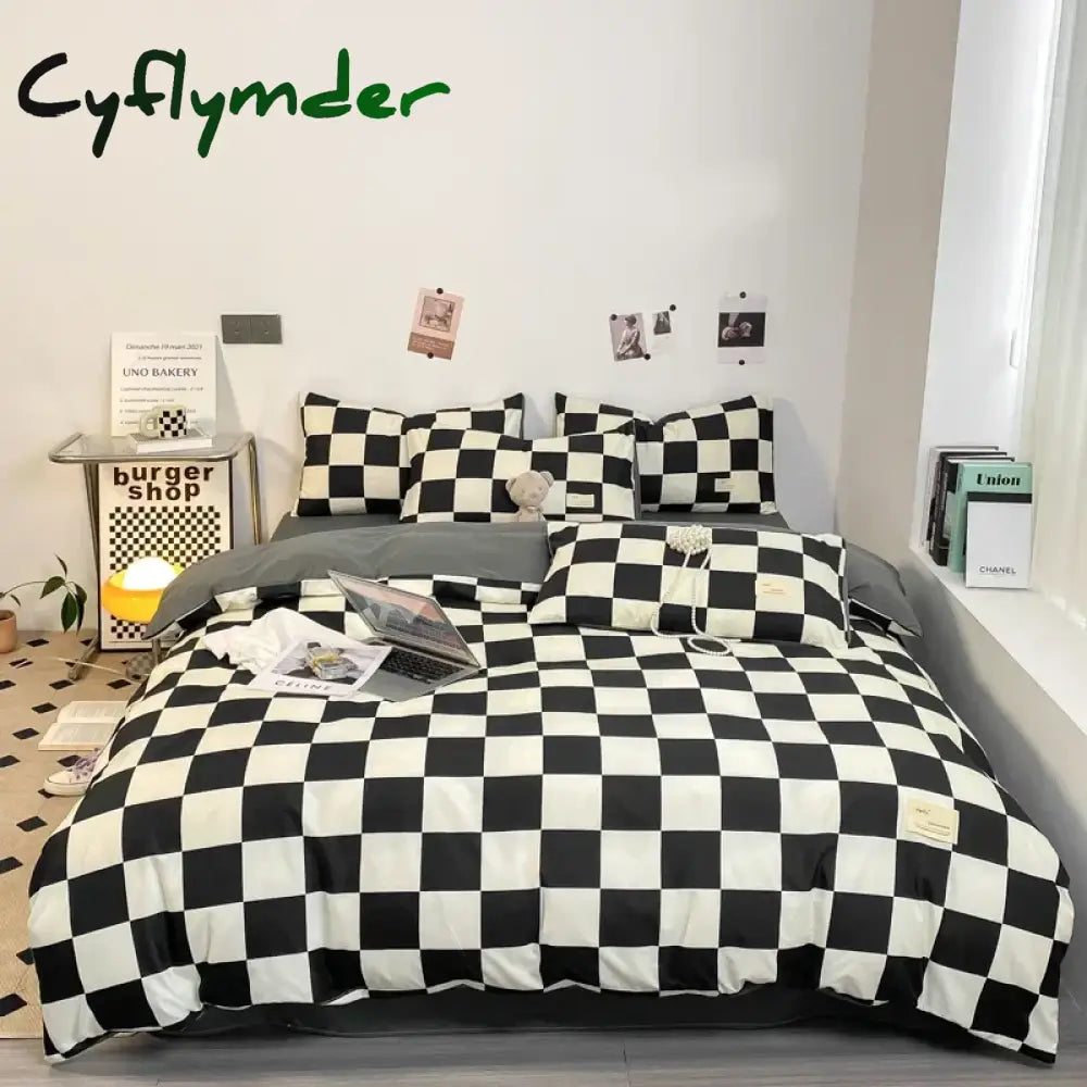 Cyflymder Black and White Plaid Duvet Cover Set Full Geometric Grid Bedding Set Soft Lattice Checkerd Comforter Cover