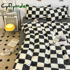 Cyflymder Black and White Plaid Duvet Cover Set Full Geometric Grid Bedding Set Soft Lattice Checkerd Comforter Cover