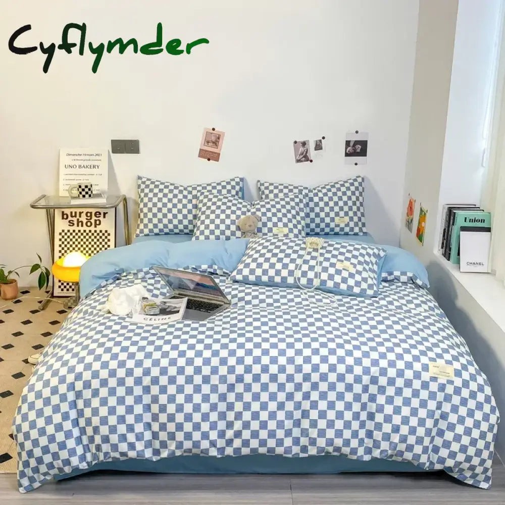 Cyflymder Black and White Plaid Duvet Cover Set Full Geometric Grid Bedding Set Soft Lattice Checkerd Comforter Cover