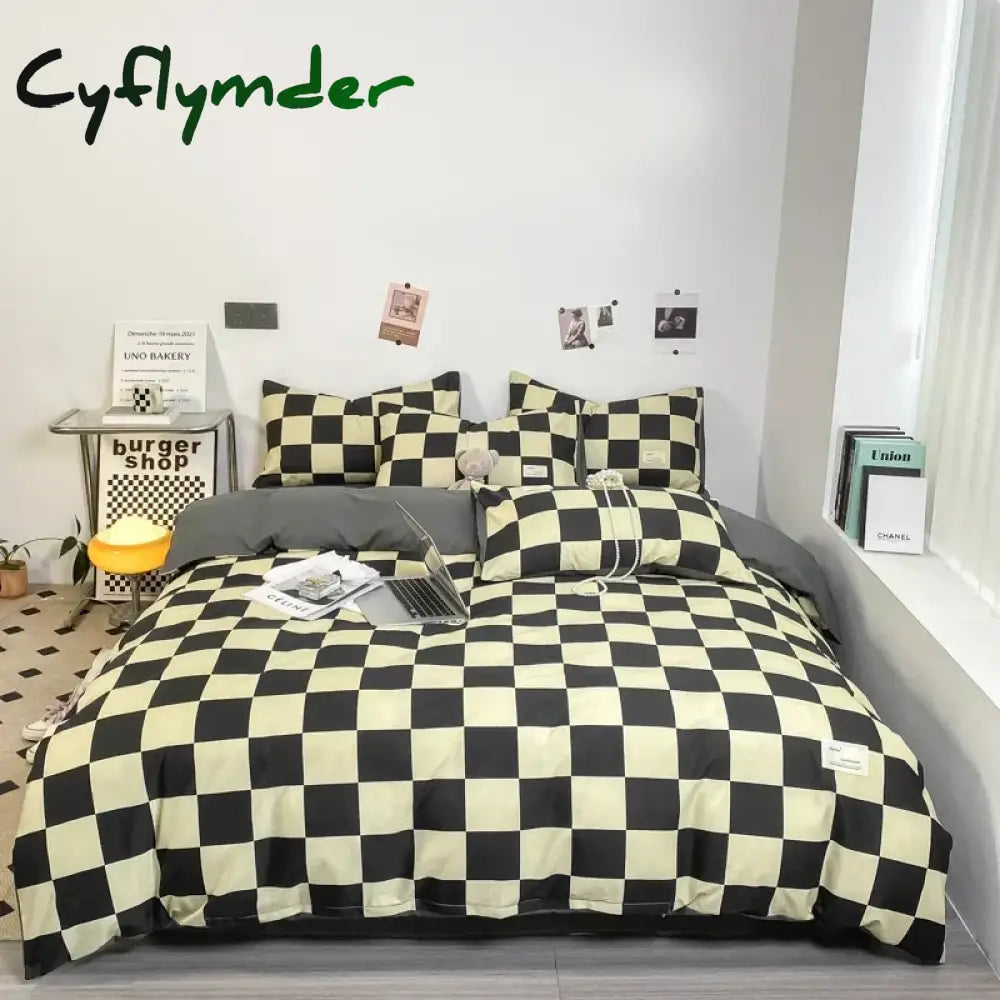 Cyflymder Black and White Plaid Duvet Cover Set Full Geometric Grid Bedding Set Soft Lattice Checkerd Comforter Cover