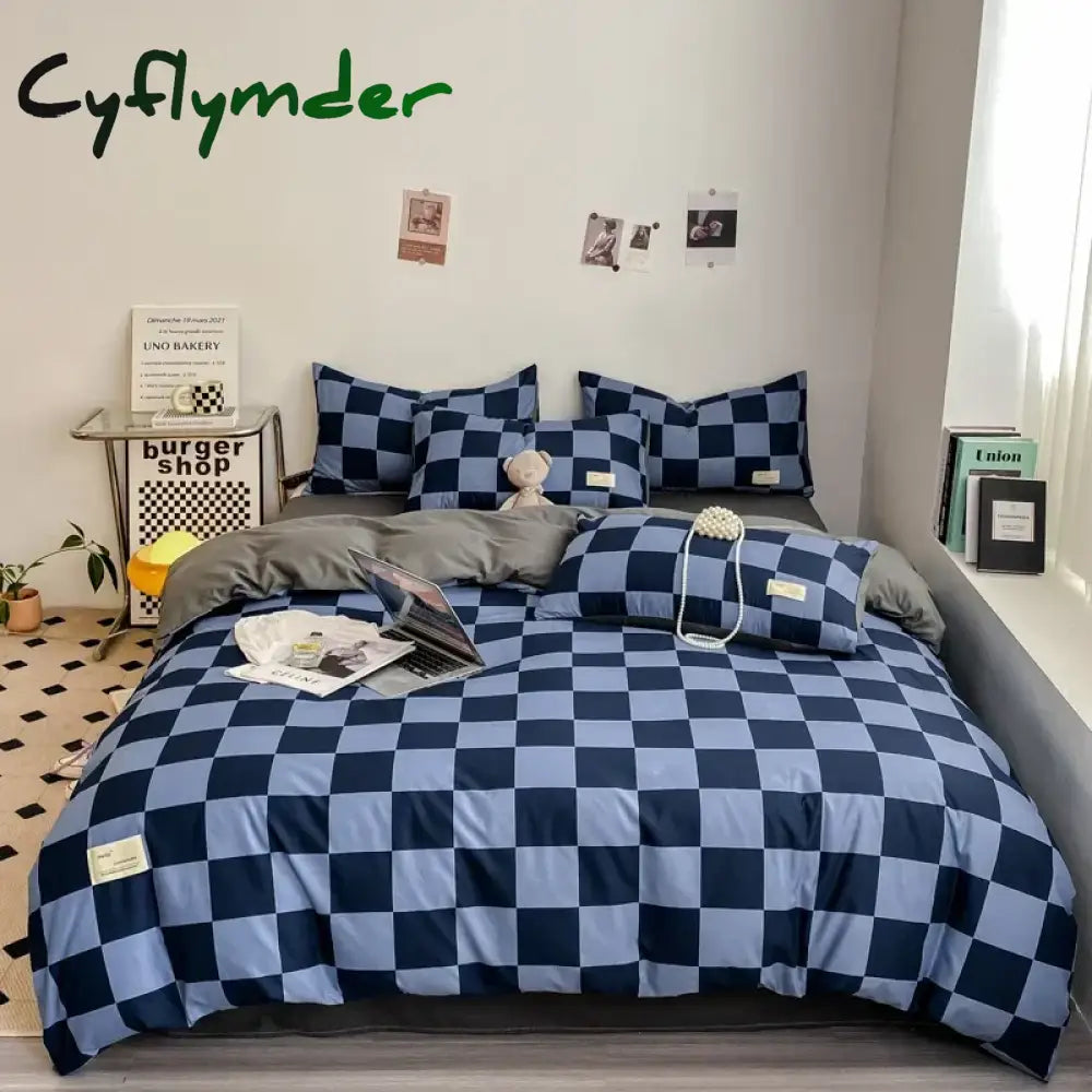 Cyflymder Black and White Plaid Duvet Cover Set Full Geometric Grid Bedding Set Soft Lattice Checkerd Comforter Cover