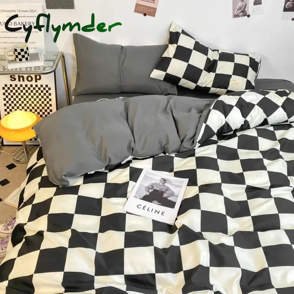 Cyflymder Black and White Plaid Duvet Cover Set Full Geometric Grid Bedding Set Soft Lattice Checkerd Comforter Cover