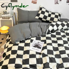 Cyflymder Black and White Plaid Duvet Cover Set Full Geometric Grid Bedding Set Soft Lattice Checkerd Comforter Cover