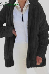 Cyflymder - Black Casual Solid Patchwork Cardigan Collar Outerwear Cardigans