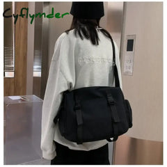 Cyflymder Black Crossbody Bags Women Design Pockets Canvas Large Capacity Tote Dark Retro