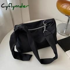 Cyflymder Black Crossbody for Women Girls Handbag Shopper Casual Solid Simple Chain Knotted Straps Messenger Shoulder