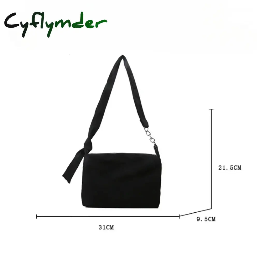 Cyflymder Black Crossbody for Women Girls Handbag Shopper Casual Solid Simple Chain Knotted Straps Messenger Shoulder