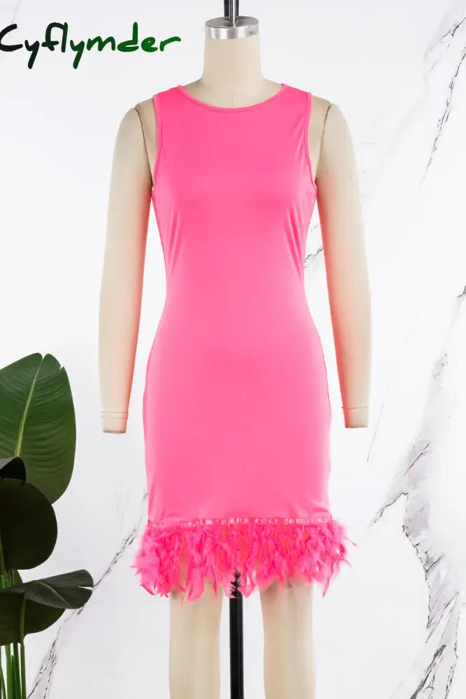 Cyflymder - Black Daily Party Elegant Simplicity Patchwork Feathers Solid Color O Neck Sleeveless