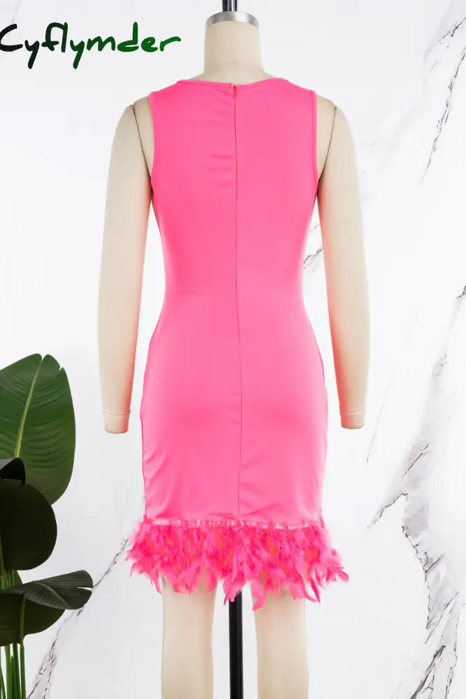 Cyflymder - Black Daily Party Elegant Simplicity Patchwork Feathers Solid Color O Neck Sleeveless