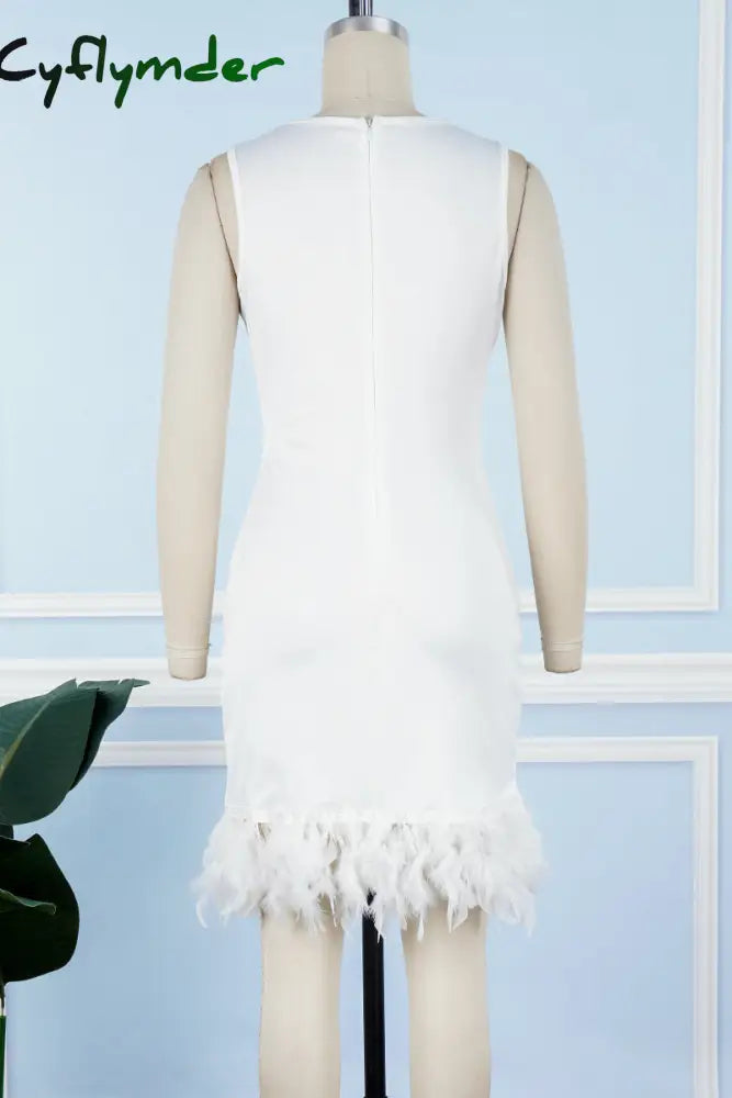 Cyflymder - Black Daily Party Elegant Simplicity Patchwork Feathers Solid Color O Neck Sleeveless