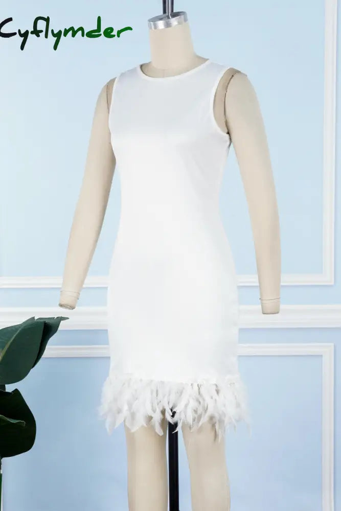 Cyflymder - Black Daily Party Elegant Simplicity Patchwork Feathers Solid Color O Neck Sleeveless