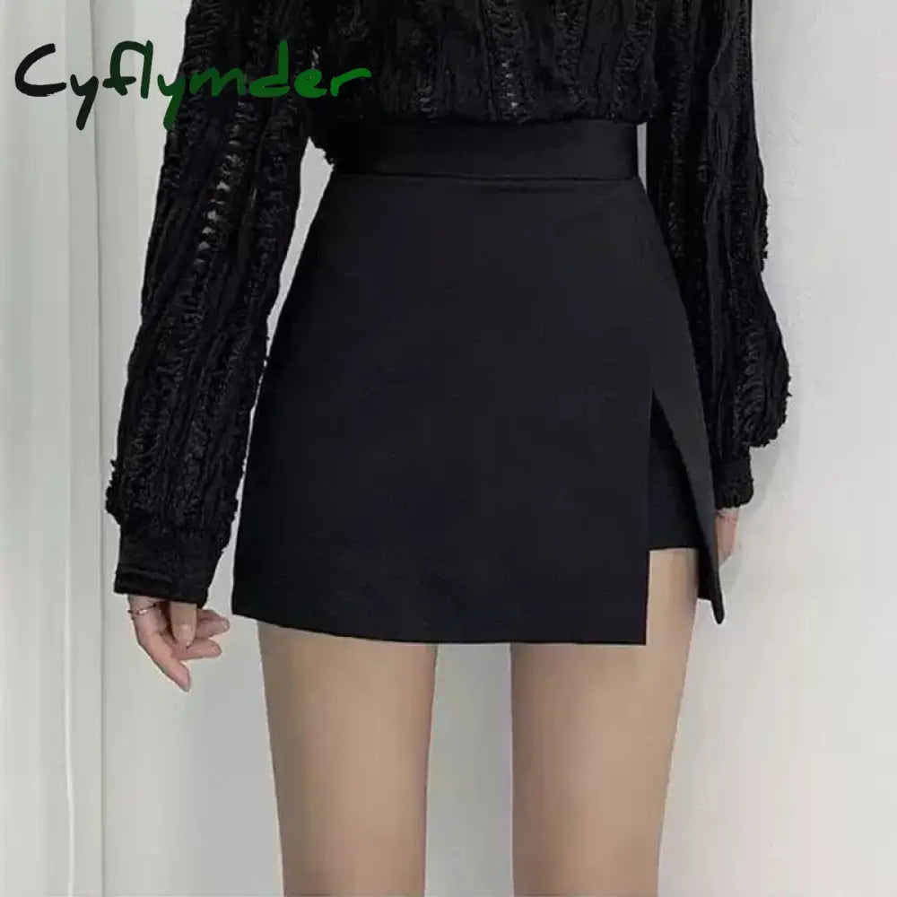Cyflymder Black Mini Skirts Women Irregular Side Slits High Waist A Line Shorts Skirts Summer Korean Fashion Chic Hip