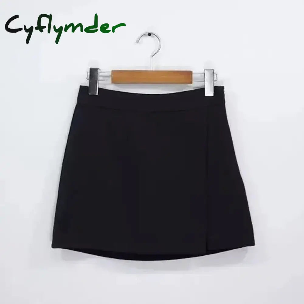 Cyflymder Black Mini Skirts Women Irregular Side Slits High Waist A Line Shorts Skirts Summer Korean Fashion Chic Hip