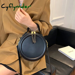 Cyflymder Black Round Handbag Vintage Shoulder Bag For Women Clutch Purses Winter High Quality