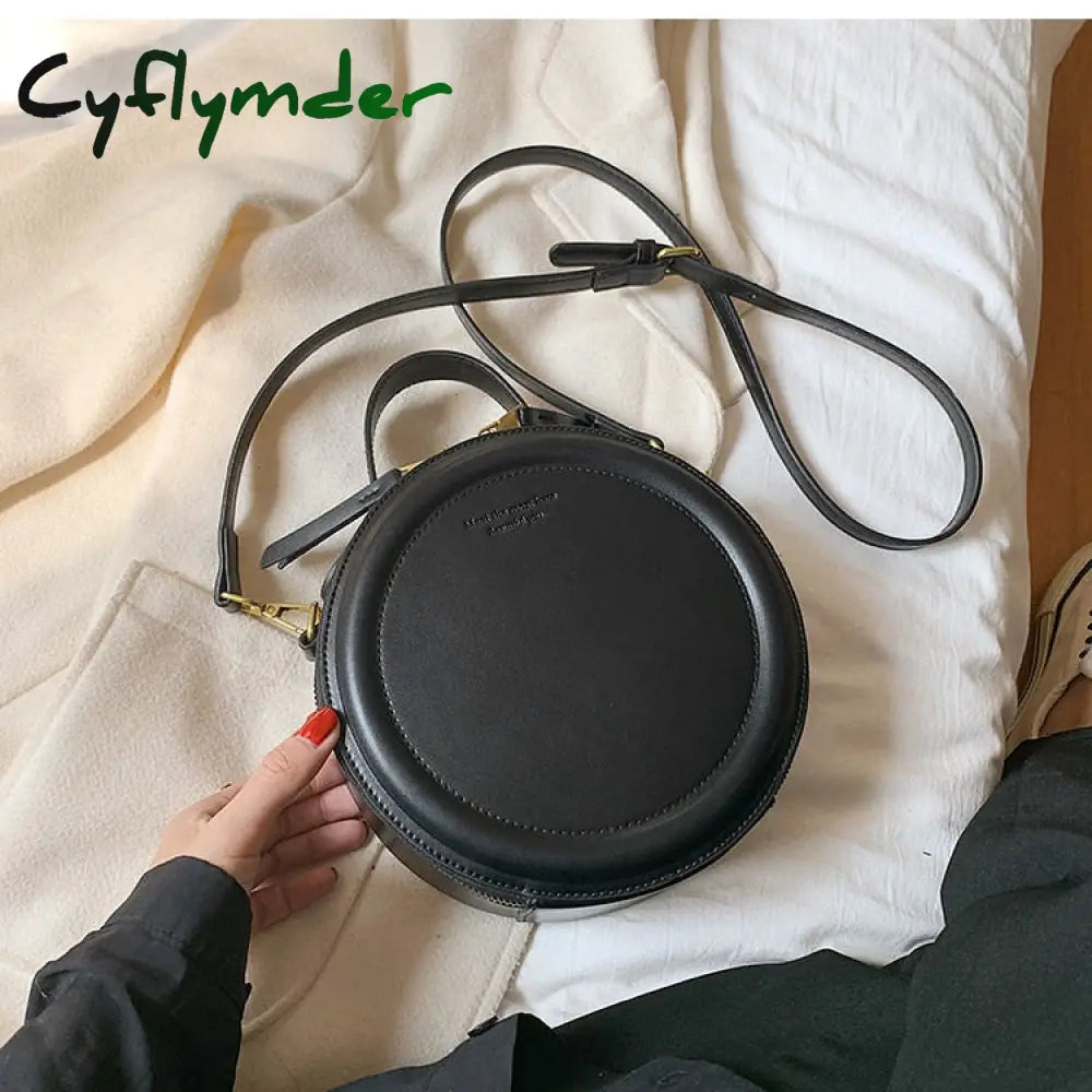 Cyflymder Black Round Handbag Vintage Shoulder Bag For Women Clutch Purses Winter High Quality