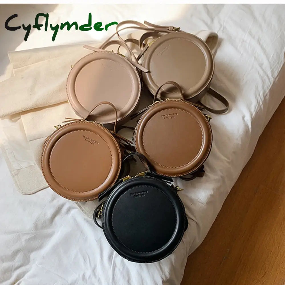 Cyflymder Black Round Handbag Vintage Shoulder Bag For Women Clutch Purses Winter High Quality