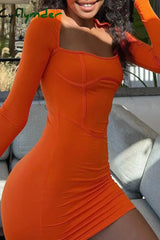 Cyflymder - Black Sexy Casual Solid Patchwork Square Collar Long Sleeve Dresses