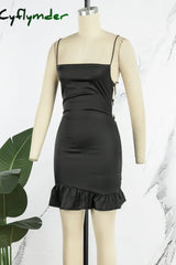 Cyflymder - Black Sexy Solid Backless Cross Straps Spaghetti Strap Sleeveless Dress Dresses